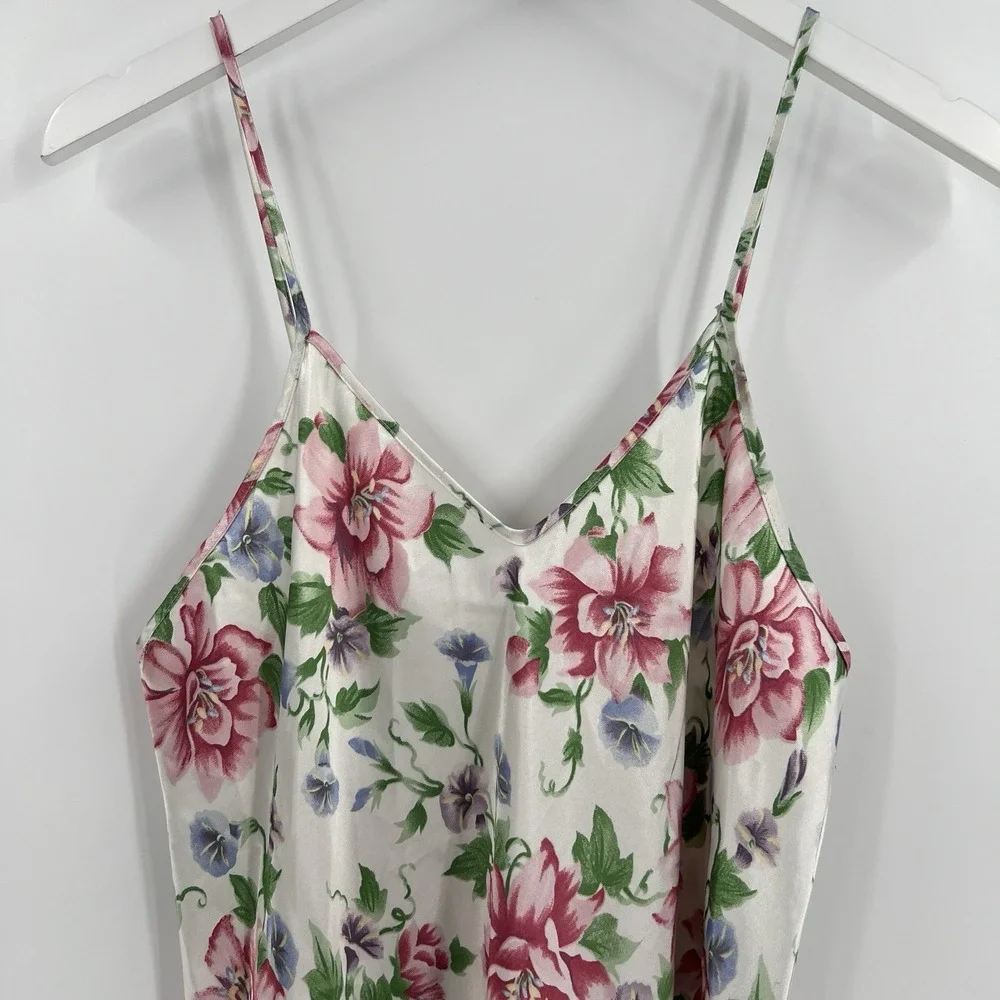 Dentelle Vintage 90s Y2K Floral Satin Slip Dress Nightie‎ Romantic Size Medium
